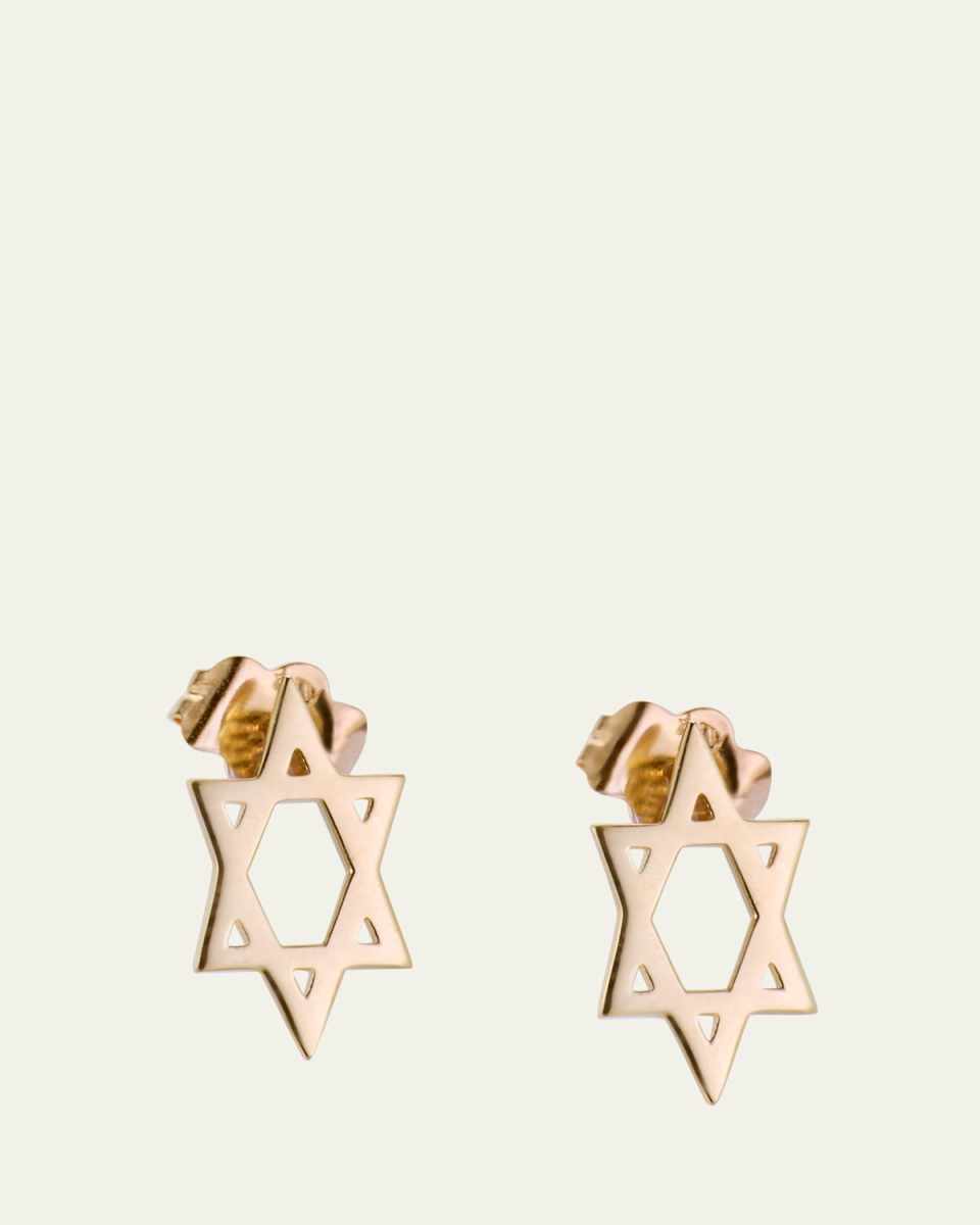 14K Yellow Gold Star of David Stud Earrings